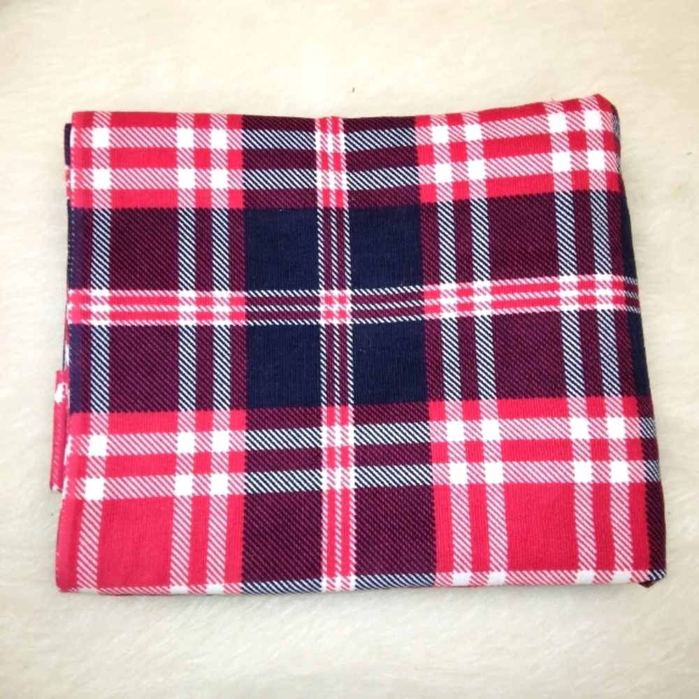 FABRIC Red and Navy Plaid On Fine Wale Corduroy